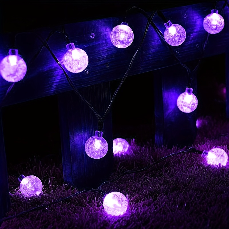 Eight functions of solar energy purple Bubble ball light string Ball diameter 1.7cm/0.67inch, Halloween decorative lights, Festival atmosphere lamp, 1 string, 5 meters and 20 lights or 6.5 meters and 30 lights
