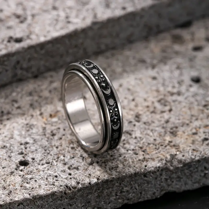 1pc rotatable ring 304 304 stainless steel black perfect gift for casual attire parties and outdoor events party accessory celestial theme durable band moon decor Product details 0