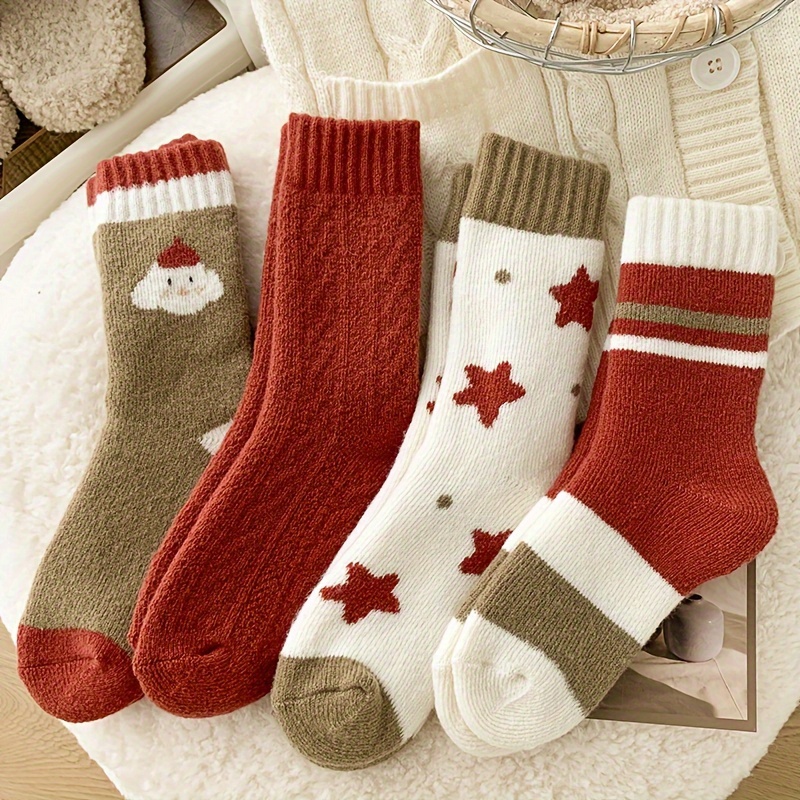 

4 Women's Christmas , Red Striped Fuzzy Polyester , , , Thickened Snowman And