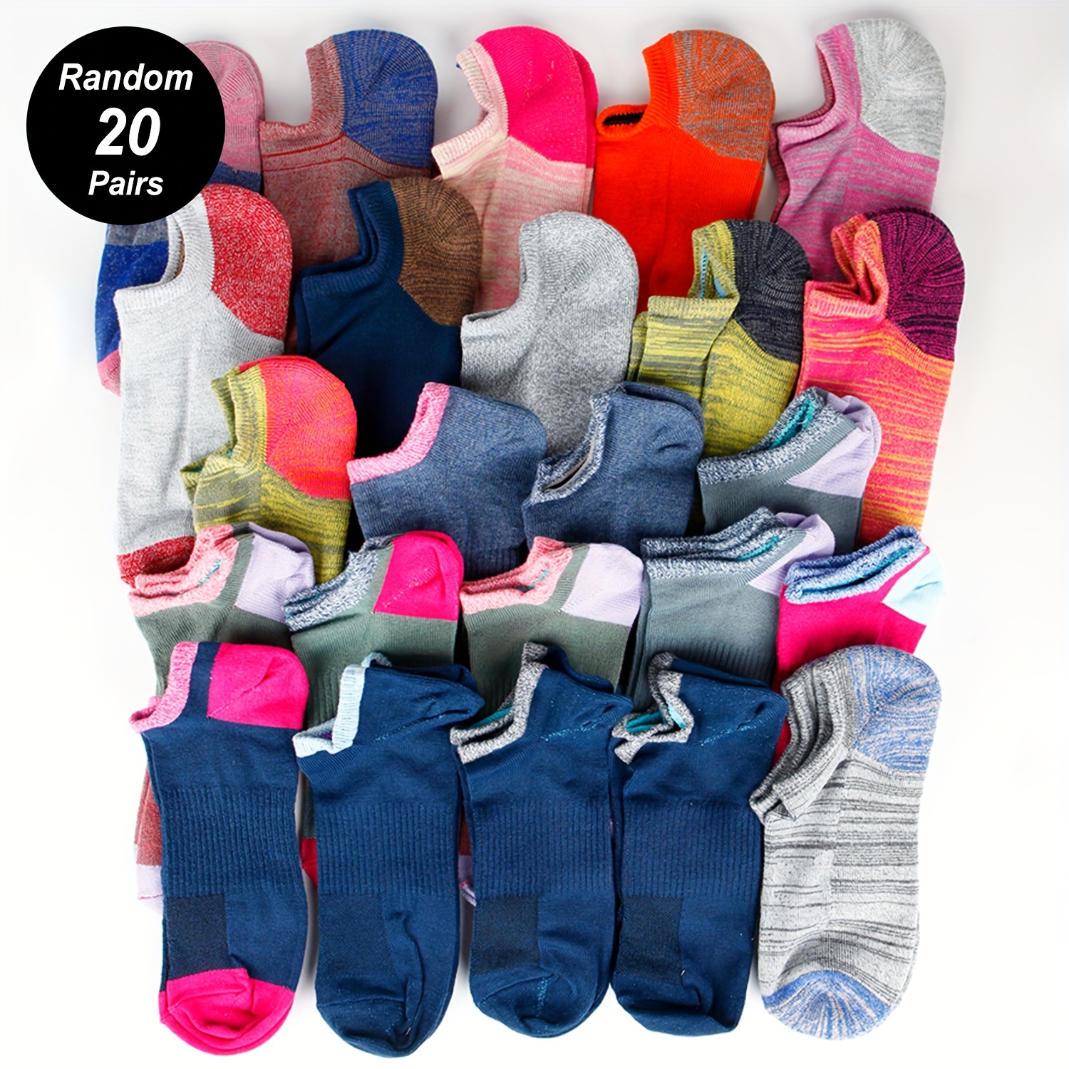 

20 Pairs Funny Random Color Socks Colorful For Unisex Bulk Womens No Show Socks Athletic Ankle Socks Cushioned Running Low Cut