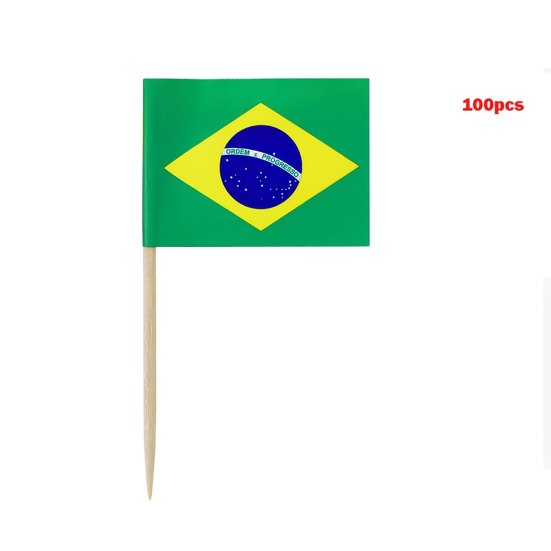 100pcs Brazilian-themed Toothpick Flags - Perfect For Cupcakes, Cocktails & Appetizers | Ideal For Parties, Buffets & | Versatile Food Labels For Thanksgiving, Christmas & More