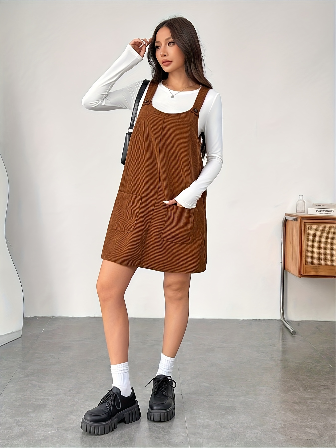 chinese dress ladies Corduroy Dress for Women, Ladies Winter Long Dress, Long Sleeve Thick Casual Dress S / Green main image 0