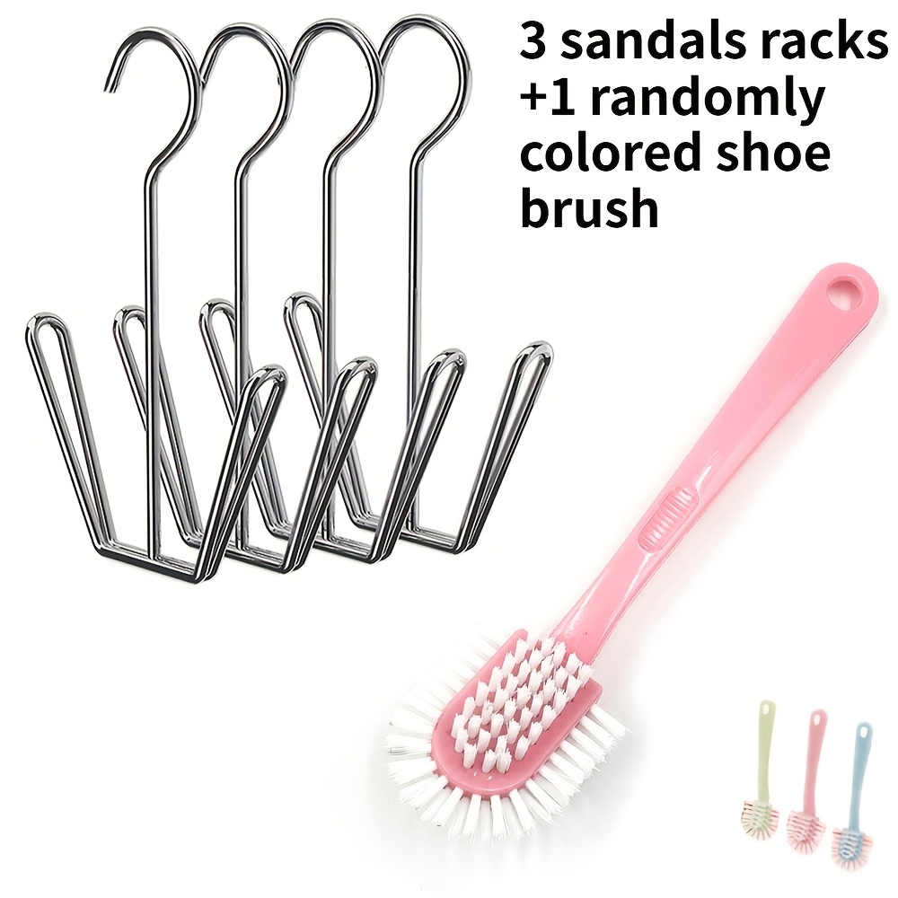 TEMU 4pcs Set (3pcs Shoe Racks And 1pc Shoe Brush) Stainless Steel U-shaped Shoe Racks, Random Colors, No-drill Windproof Shoe Racks, Single-rod