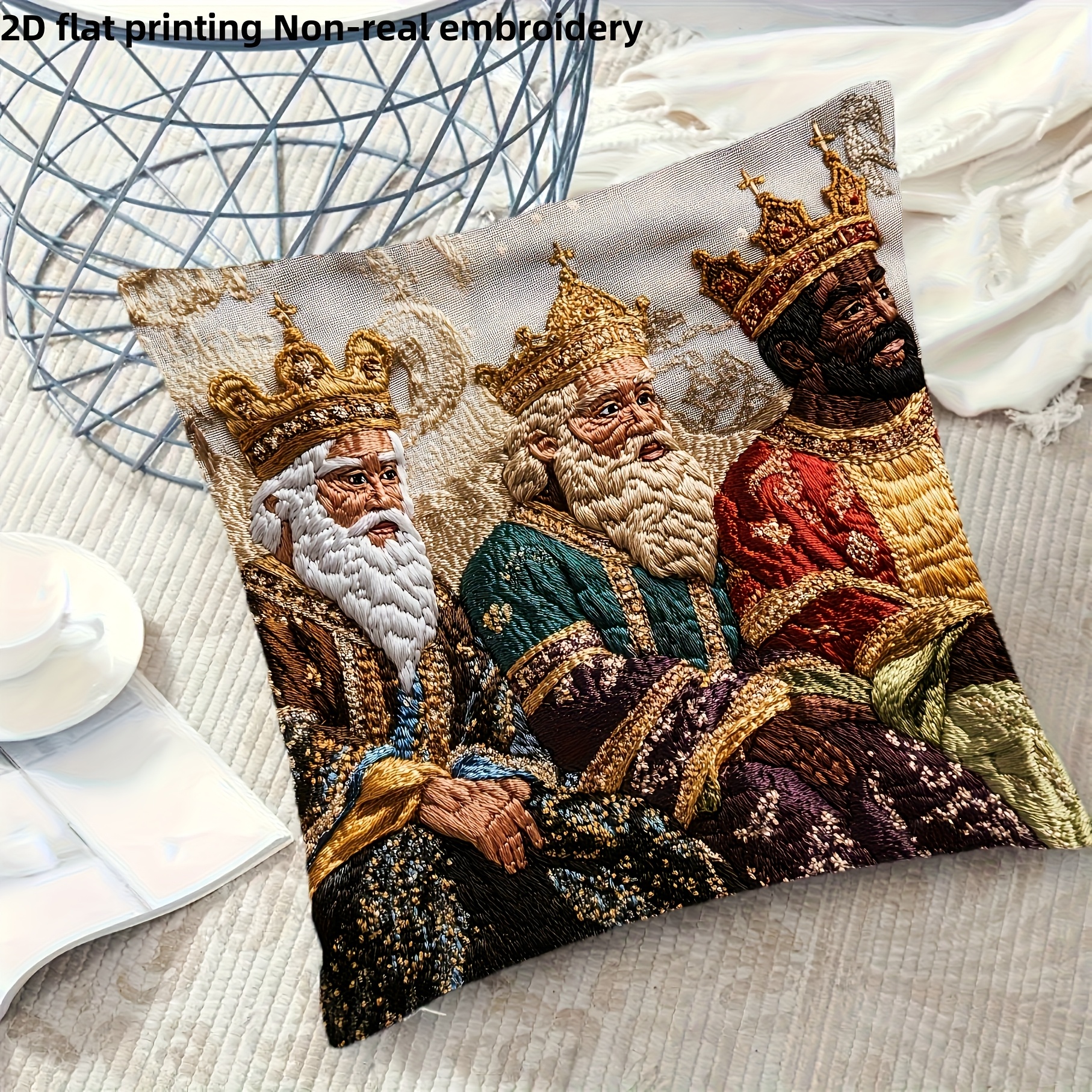 TEMU 1 ud., de Almohada con Diseño Retro de , Impresión 2D, Sin Bordar, Estampado Unilateral, 18x18 Pulgadas, Geométrico, Poliéster Corto Peluche,