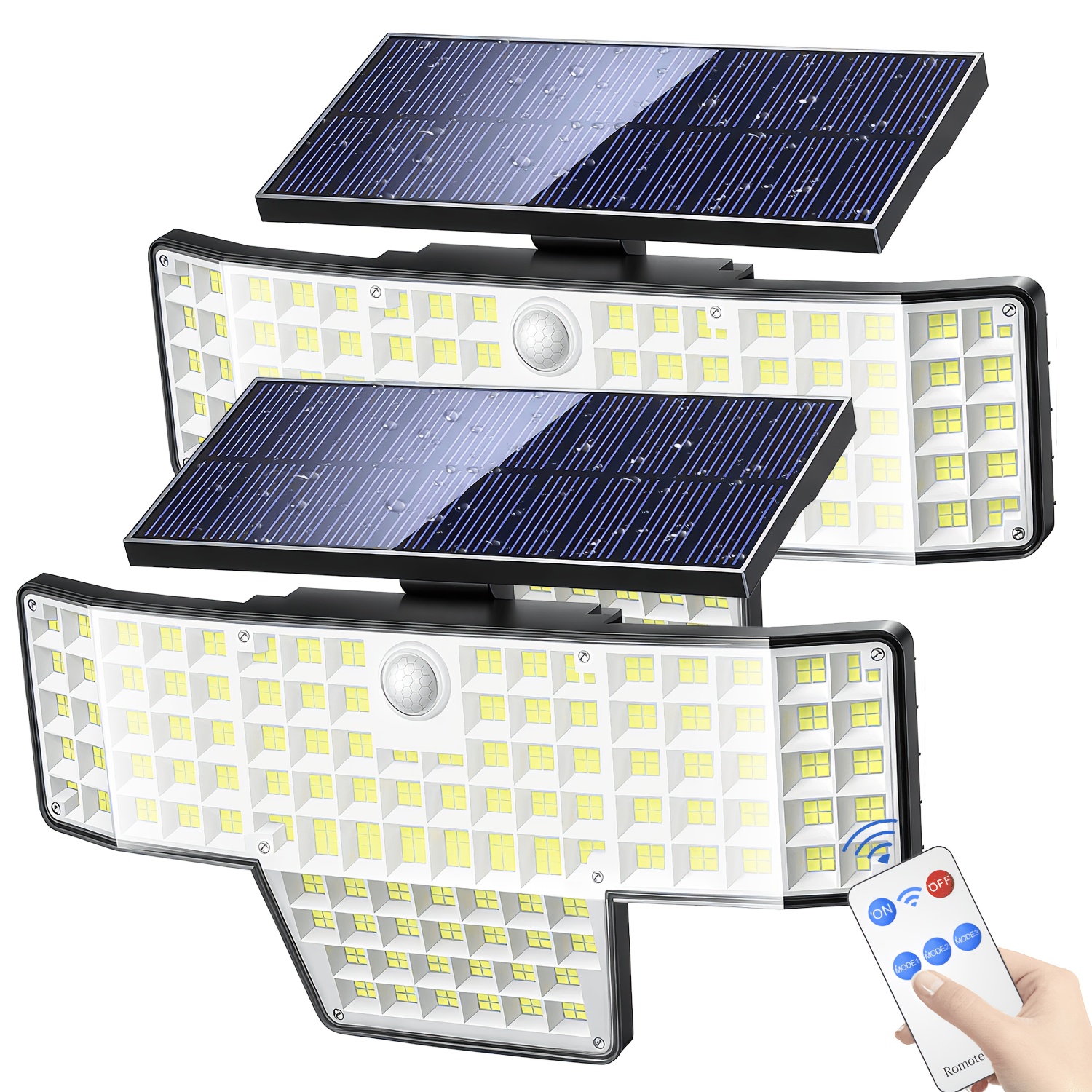 Image of 1/2pack Solar Lights Outdoor, 448 Led Wall-mounted Flood Light, 620lm Ip65 Solar Street Lights With Motion Sensor And Remote Control For Dusk-to-dawn