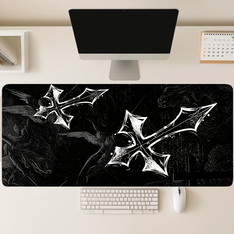 TEMU Large Gaming Mouse Pad | Cross Design, Desktop Computer Mousepad, Aesthetic Office Mouse Mat