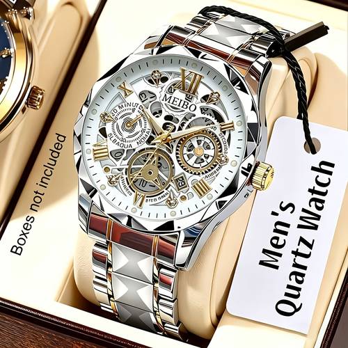 1pc fashion mens quartz watch stainless steel strap with calendar roman round dial three eye decoration suitable for formal and casual outfits luxury business watch stylish durable watch