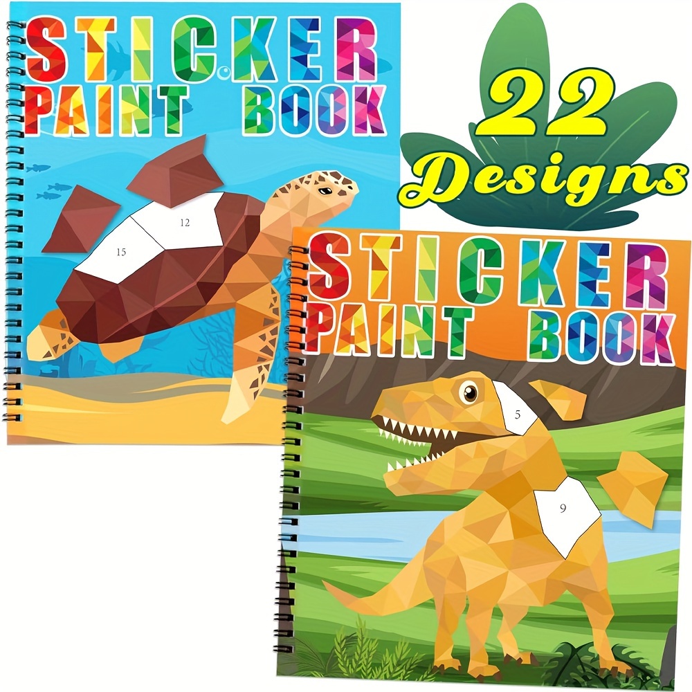 

2pcs Sticker Books For Kids 4-8 Dinosaur Party Gift Create 22 Pictures