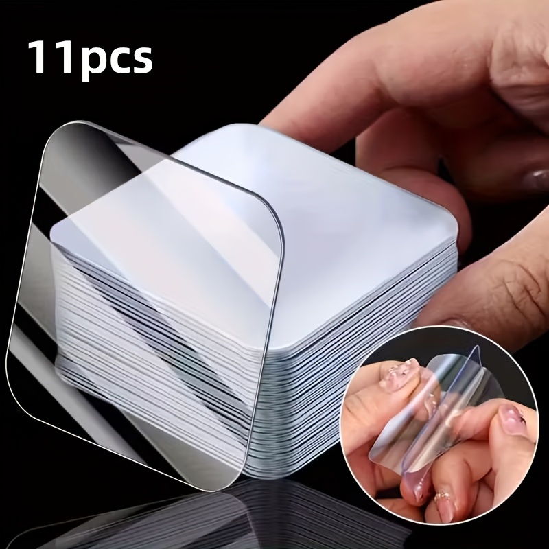 TEMU 11 piezas de almohadillas adhesivas de acrílico nano transparente de cara sin perforaciones, parches mágicos de fijación fuertes, pegatinas de