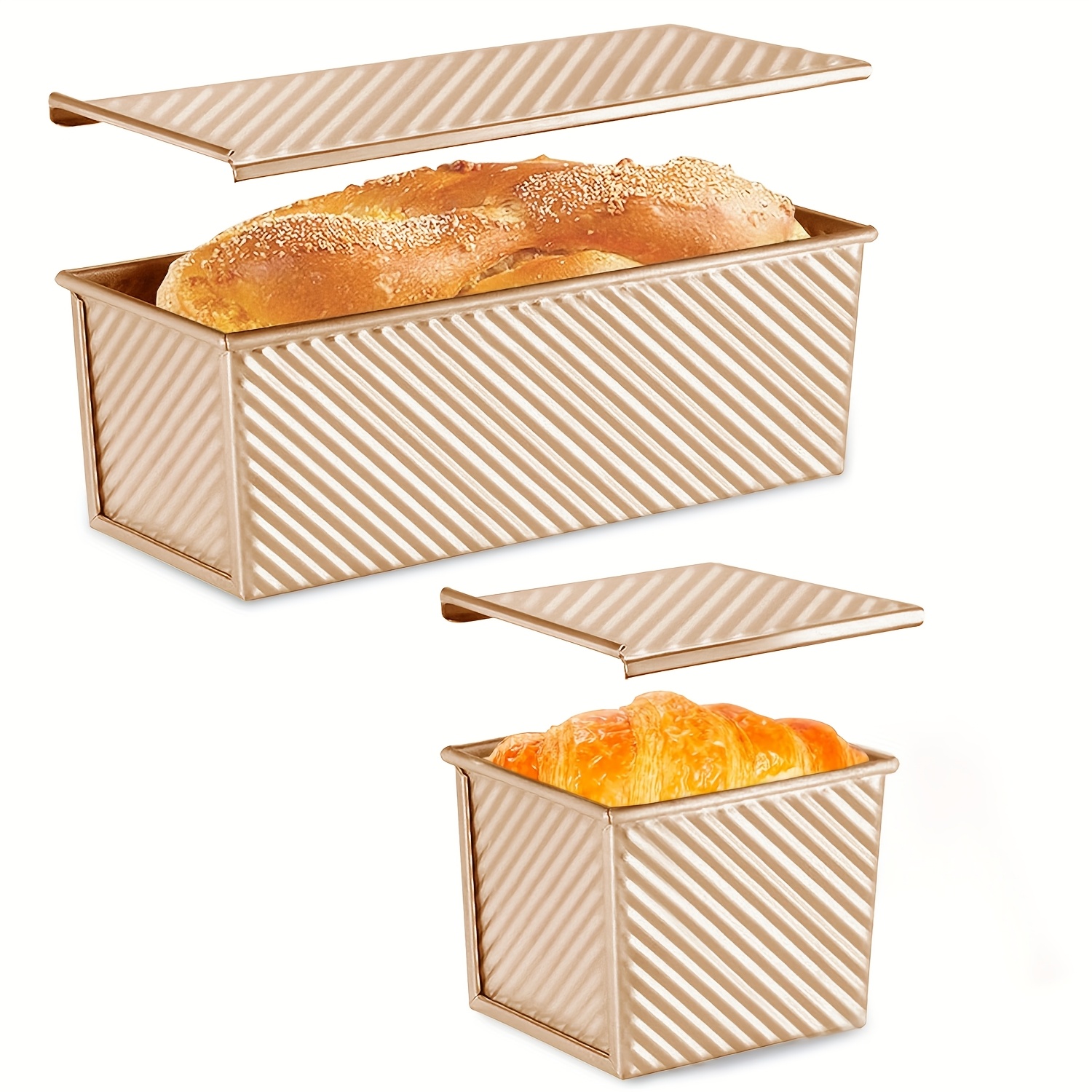 TEMU Pullman Loaf Pan With Lid, 2. 2 Lb/0. Bread Loaf Pan, 2 Pack Nonstick Sandwich Bread Loaf Pan, Corrugated Sourdough Bread Baking Pan For Bread,