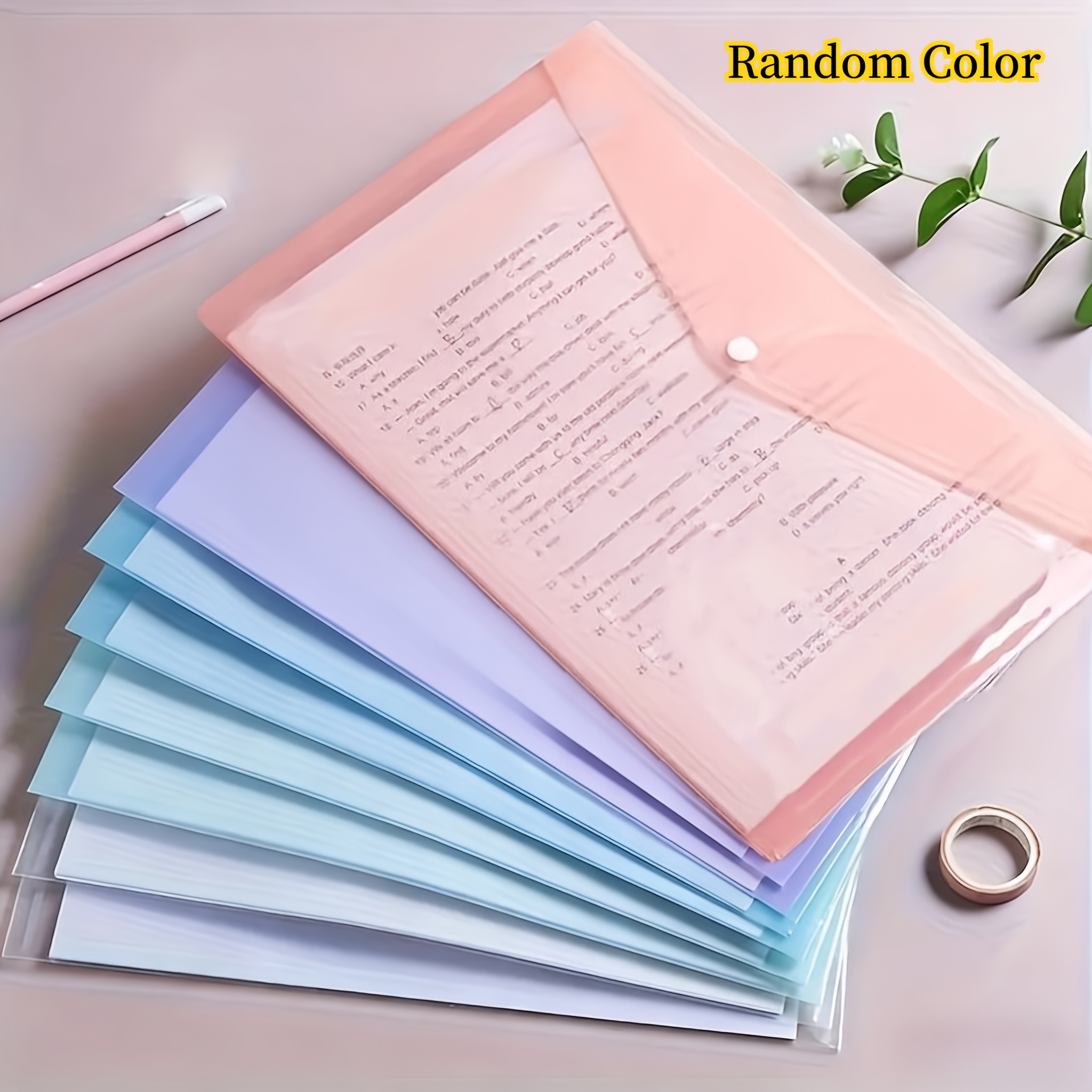 TEMU 8/12pcs Enveloppes à pression en plastique (A4/Lettre) – Dossiers de classement poly colorés avec fermeture à bouton pour organiser les papiers,