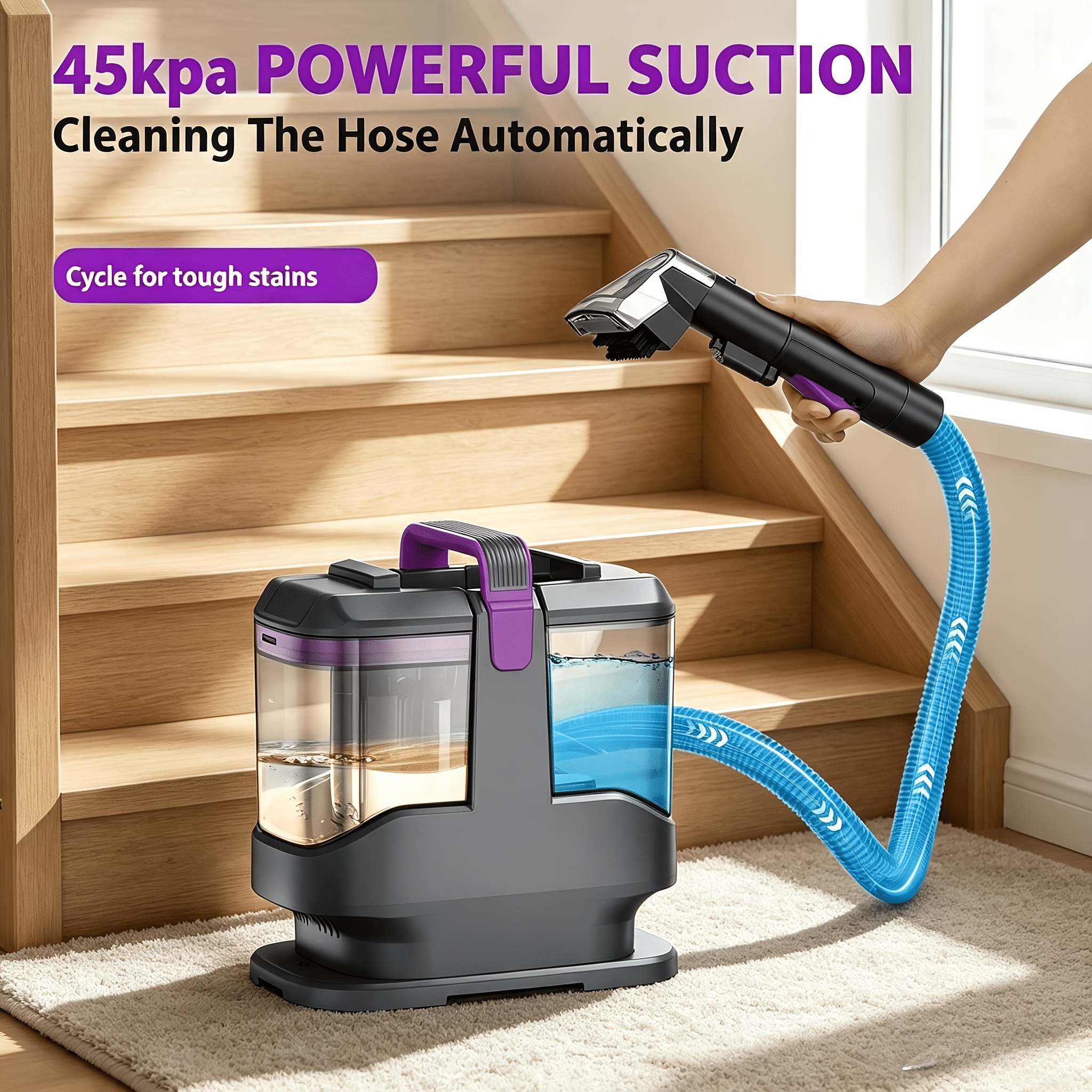 TEMU Nettoyeur de tapis à forte aspiration INSE 45Kpa, parfait pour les taches tenaces - Parfait pour les difficiles comme les dégâts causés par et