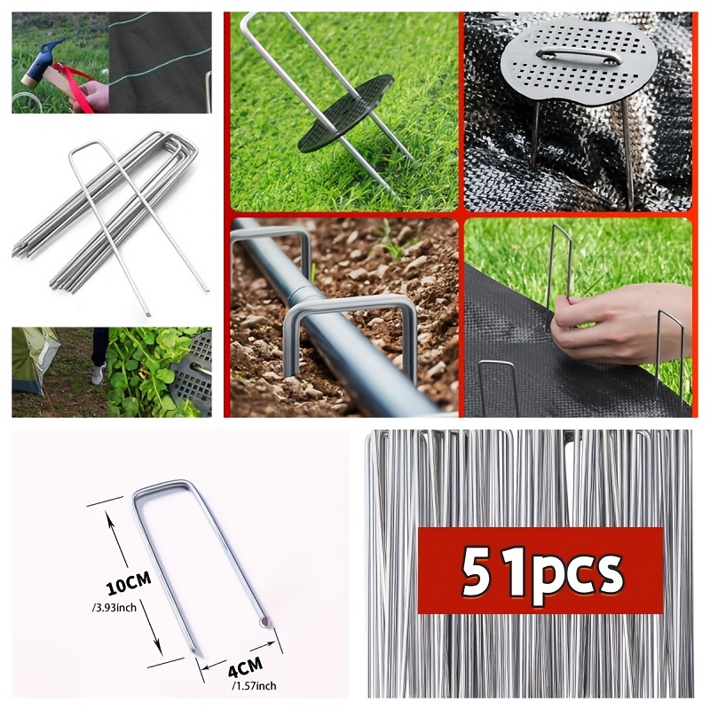 TEMU Lot de 51 piquets de sol paysagers robustes en acier galvanisé antirouille - Convient pour tentes de camping, désherbage, gazon artificiel et