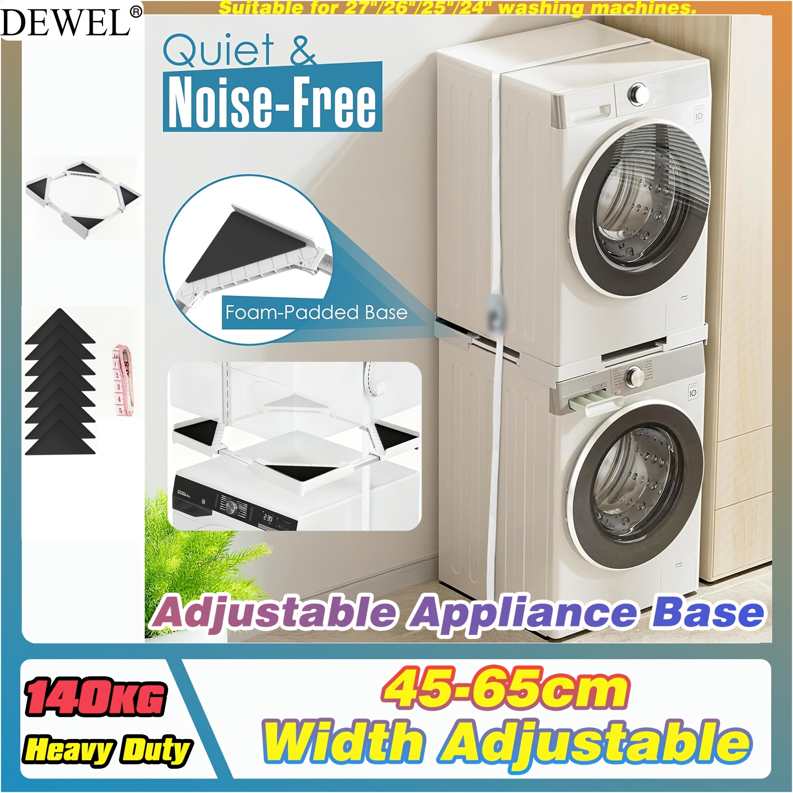 Dewel Washing Machine Base, Universal Washer And Dryer Union Kit, Universal Stacking Kit, Washer And Dryer Accessories, Adjustable Frame For 17.7-25.6 Inch Washing Machines