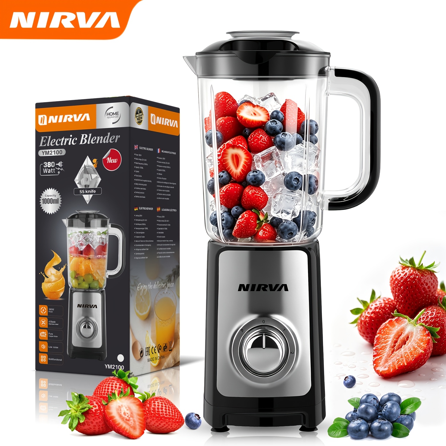 Image of Nirva 1000ml Compact Jug Blender 380w, 2-speed Control With , 4-blade Stainless Steel Cutter, Detachable Measuring Cup, Space- Base, Perfect For Family Juices And .