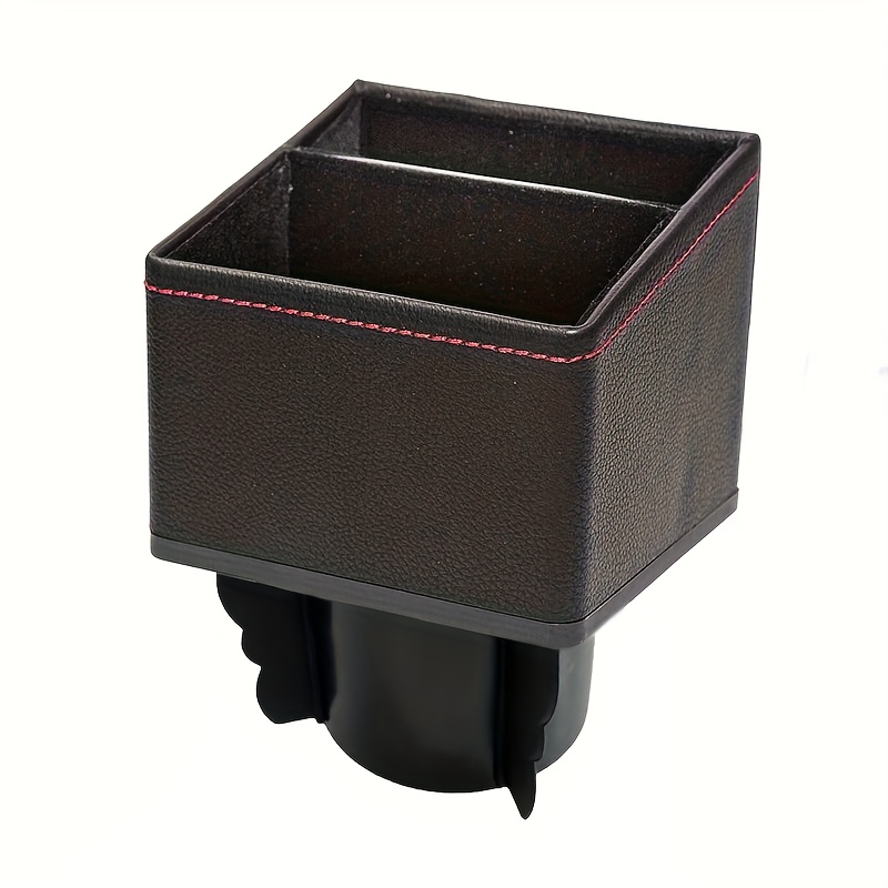Image of Universal Vehicle Center Console Organizer - Faux Leather Storage Box With 2 Compartments, Cup Holder, Key/phone Holder, And Coin Pocket For Armrest - Black