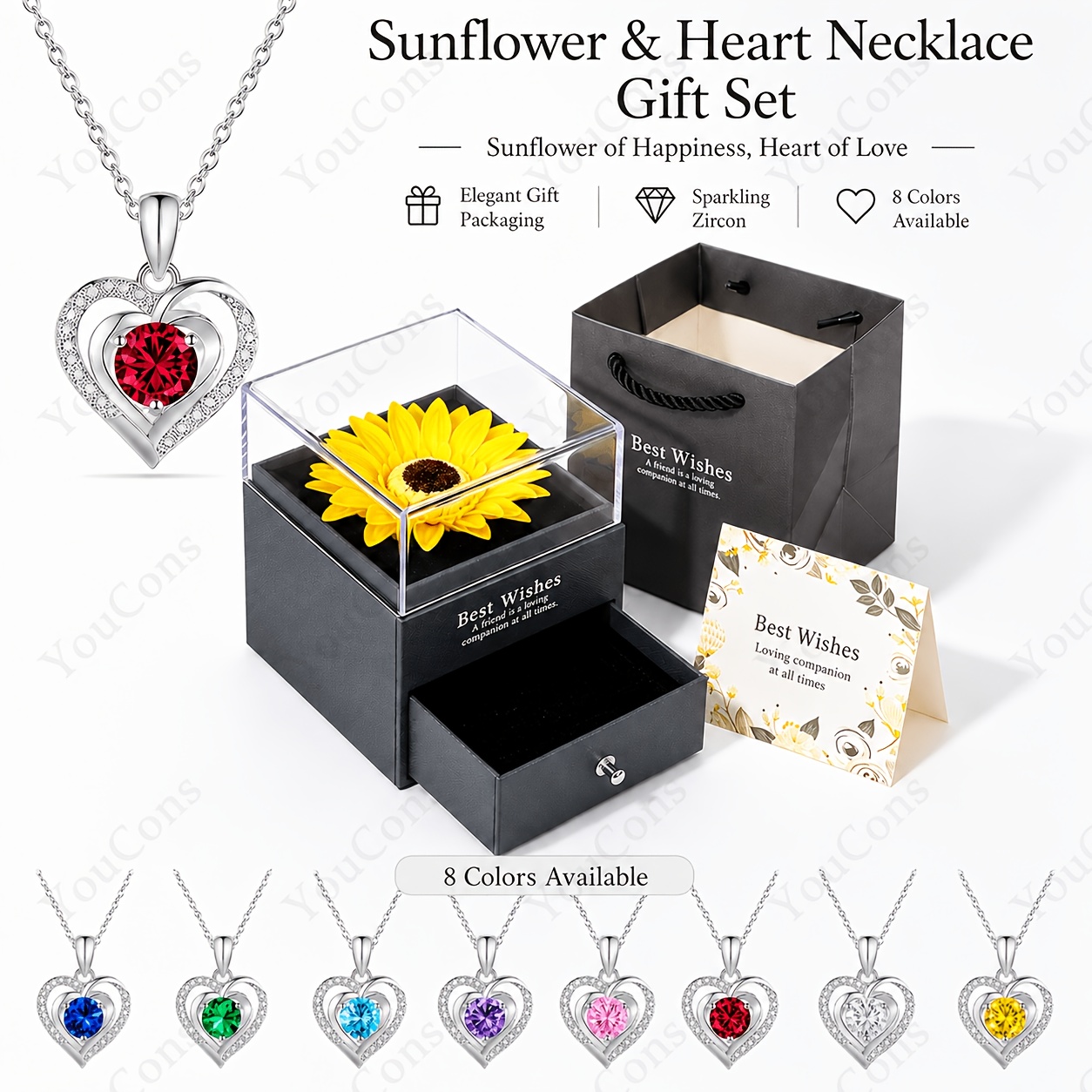 Double Heart Cubic Synthetic Zirconia Pendant Necklace Set