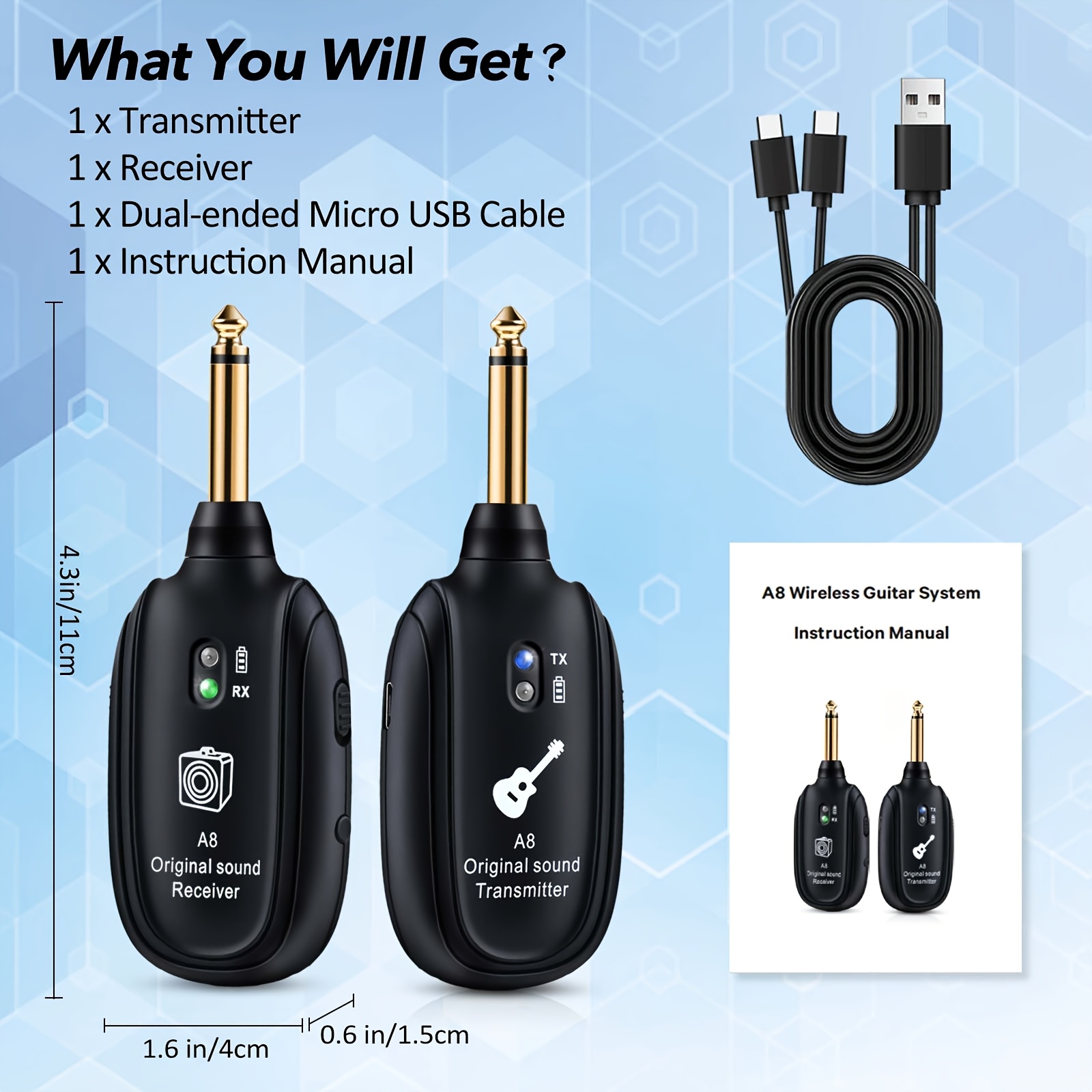 TEMU Uhf Wireless Audio, 100ft Long Range, , With Noise-free Transmission For Live Performances, Compatible With Guitar, , Violin, Keyboard - 2