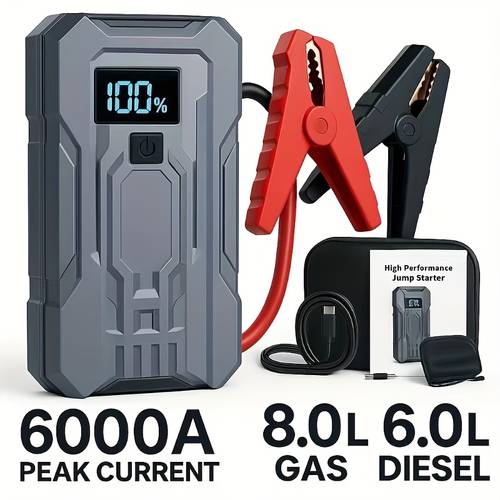jump starter power pack 6000a heavy duty car battery booster 12v portable jump starter for 8 6l engines with qc30 usb fast charging led flashlight cables arrancador de bateria para auto