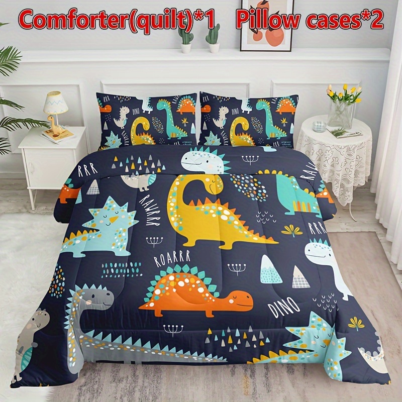 

Dinosaur Bedding Comforter Set Cute Kawaii Dinosaur Printed Pattern Quilt With 1 And 2 Pillowcases For Boys And Girls Bedroom All Season