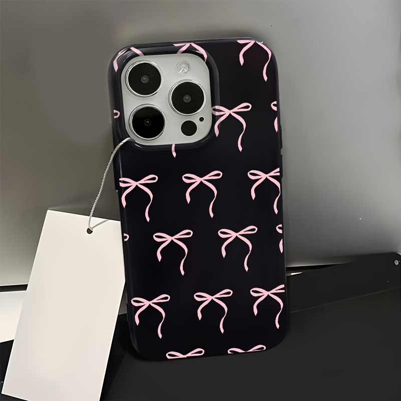 TEMU Pink Silk Ribbon Mobile Phone Case Suitable For Fashion- People, Suitable For Iphone16promax/15/14plus/13/12/11 Protective Case
