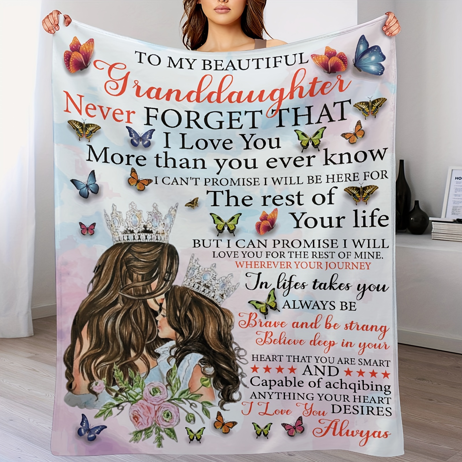 

1pc To My Beautiful Granddaughter, Valentine's Day Birthday Gifts, Gifts For Friends, Bestie, Sister, Family, Car Interior Blanket 50"x60