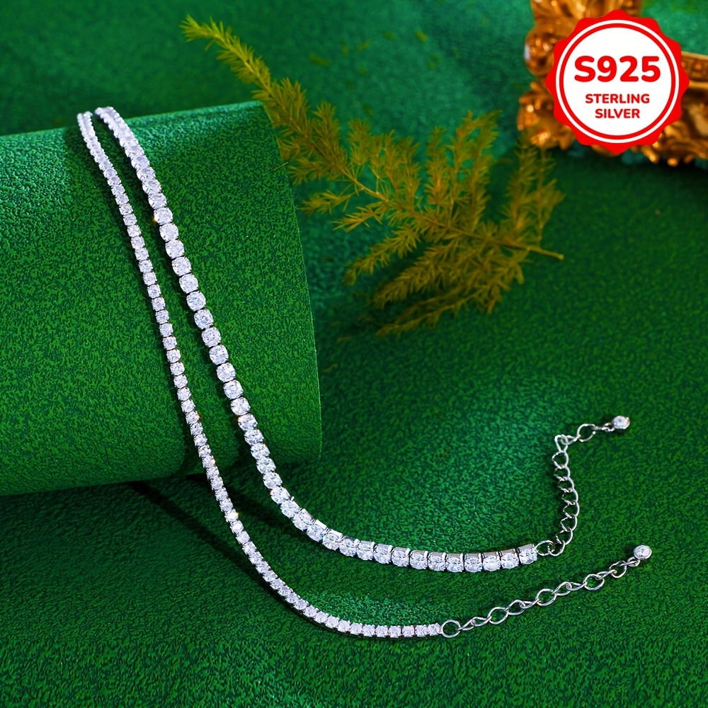 elegant 925 sterling silver tennis chain bracelet with synthetic cubic zirconia adjustable 2mm 3mm hypoallergenic glitter broken   design daily gift wear valentines day jewelry gift for women details 11