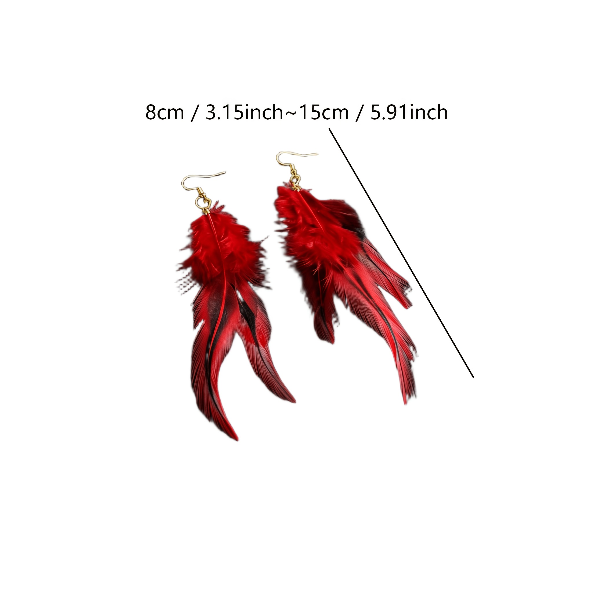 Ethnic Bohemian Faux Feather Earrings, Golden-Plated Hooks