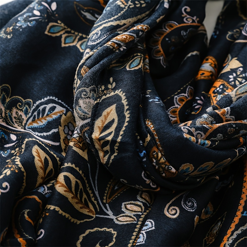 Women'S Stylish Scarf in Dark-Colored Cashew Flower with Fringed Edges, a Soft Shawl for Ladies