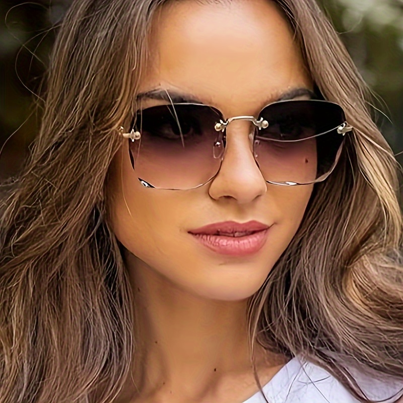 chic large square rimless fashion glasses women Temu