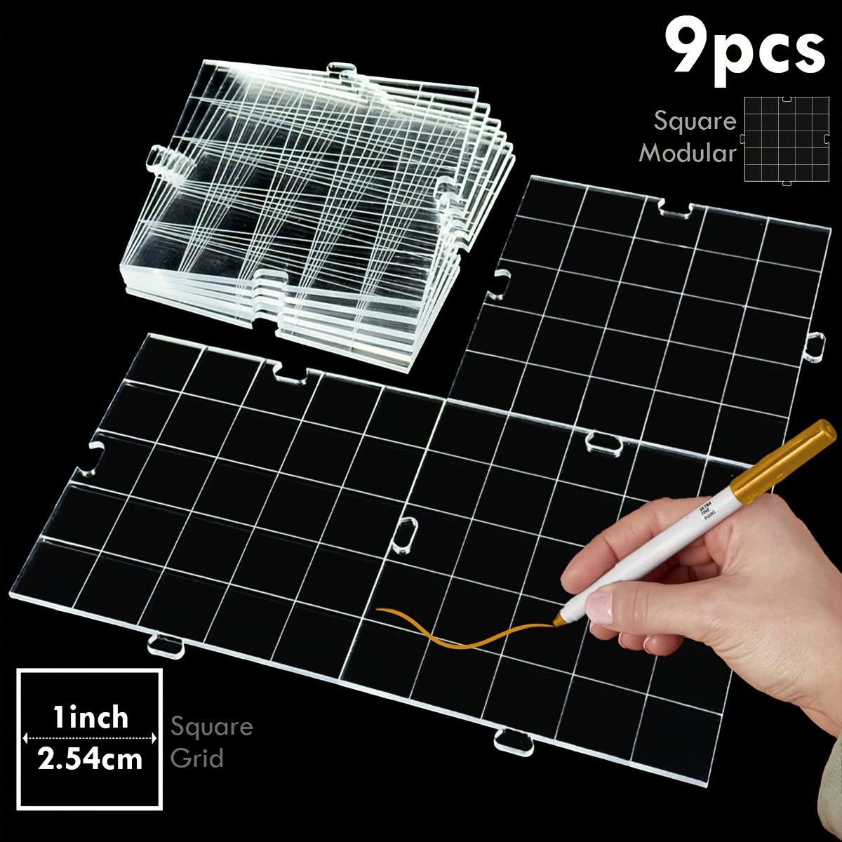 TEMU 9pcs Erasable Modular Acrylic Campaign Map Party Games And Activities Set, Game Boards With 1-inch Square Or Hexagonal Grids, Reusable Acrylic