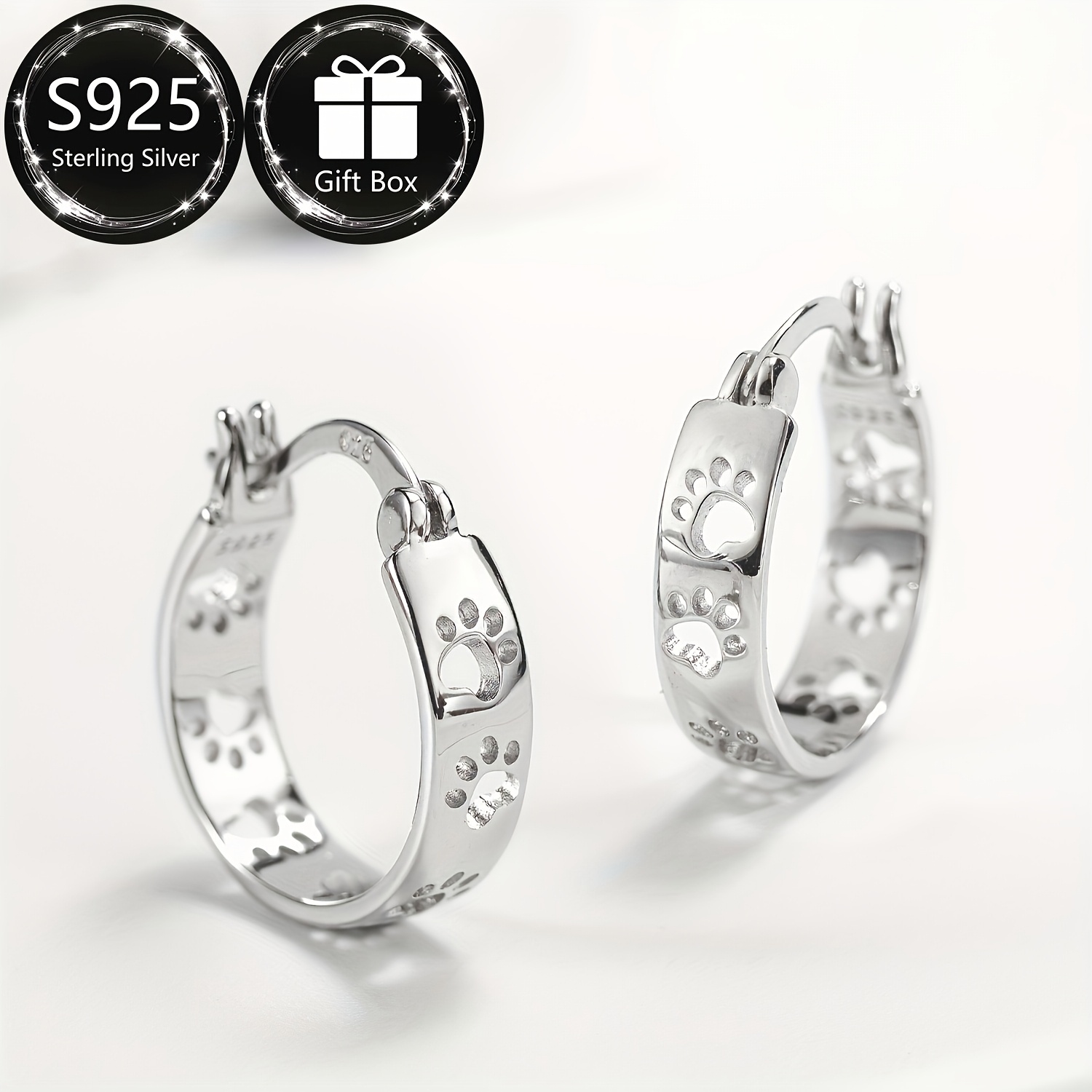 TEMU 925 Sterling Paw Earrings - Elegant & , No Stones, & Gifts, Ideal Valentine's Day Present, Cat Lover Jewelry, Cat Lover Jewelry|sophisticated Earrings|durable Earrings