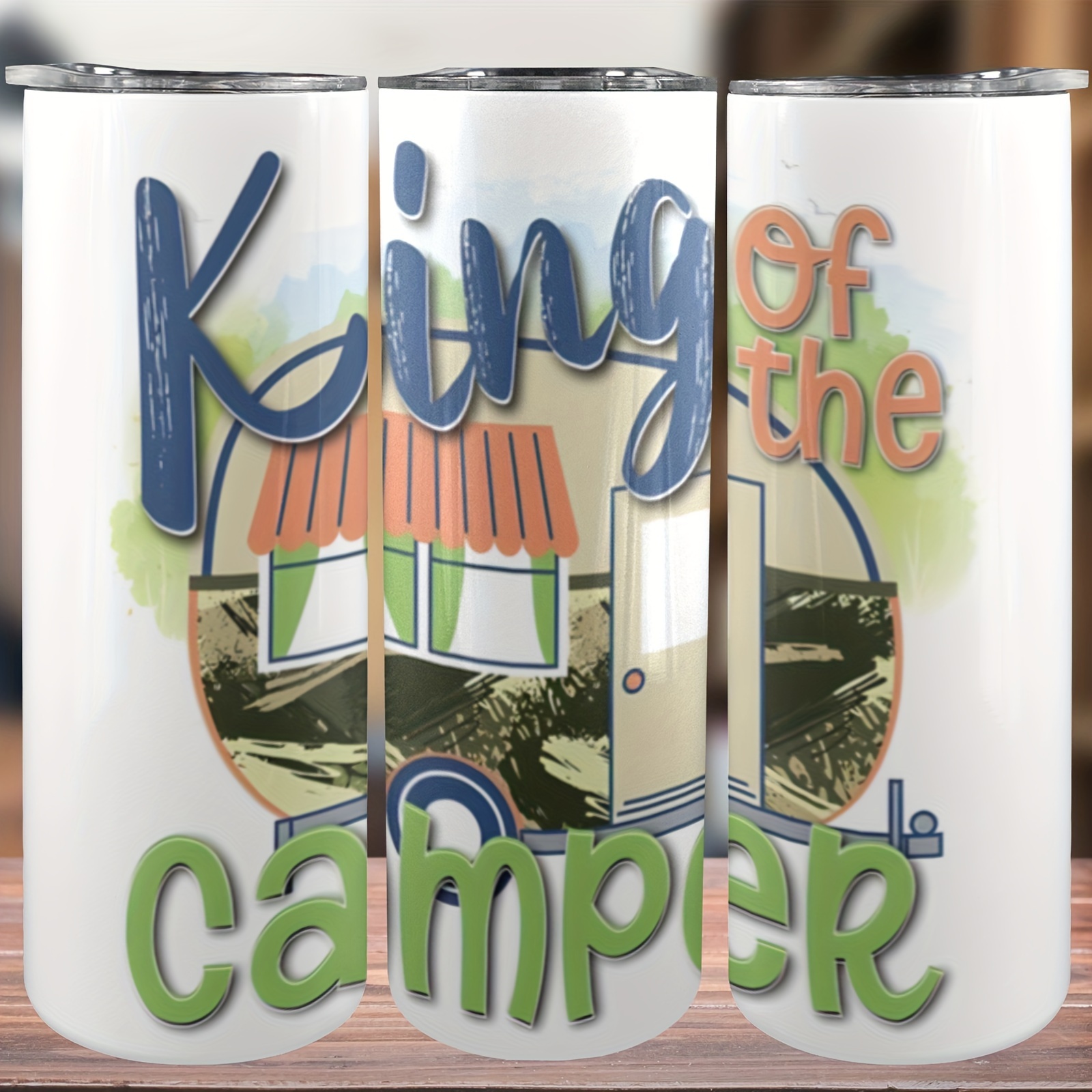 

20oz Stainless Steel With Lid & Straw - 'king Of The Camper' Insulated Water Bottle, , Reusable Drinkware, Ideal Gift For