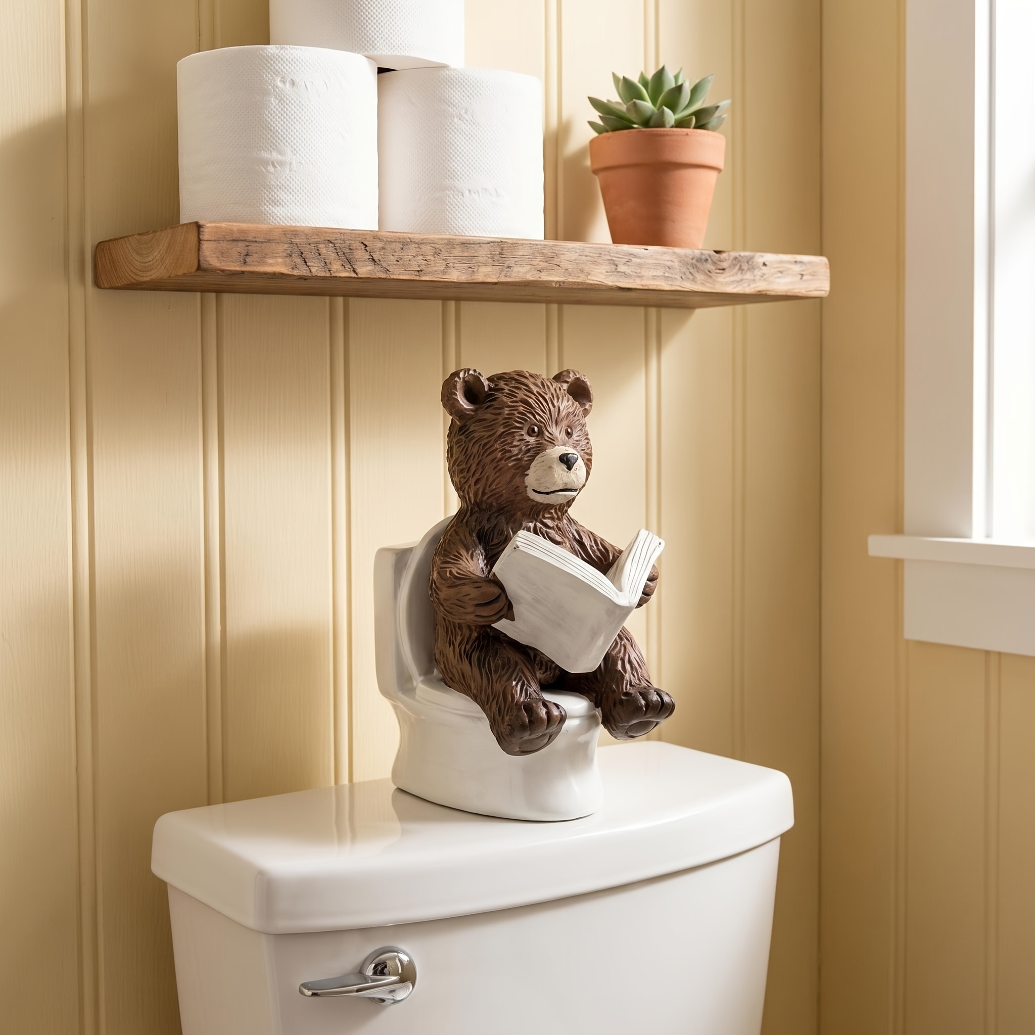 TEMU Collectible Figurines, Resin Bear In Bathtub And Toilet Reading Book Statue, Cute Bathroom Decor, Unique Gag Gift For