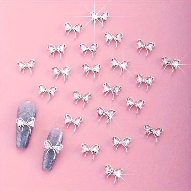 

A Set Of 50 Delicate Bow Nail Decorations - Featuring Golden Bows With Water Diamonds, Suitable For Diy Nail Art