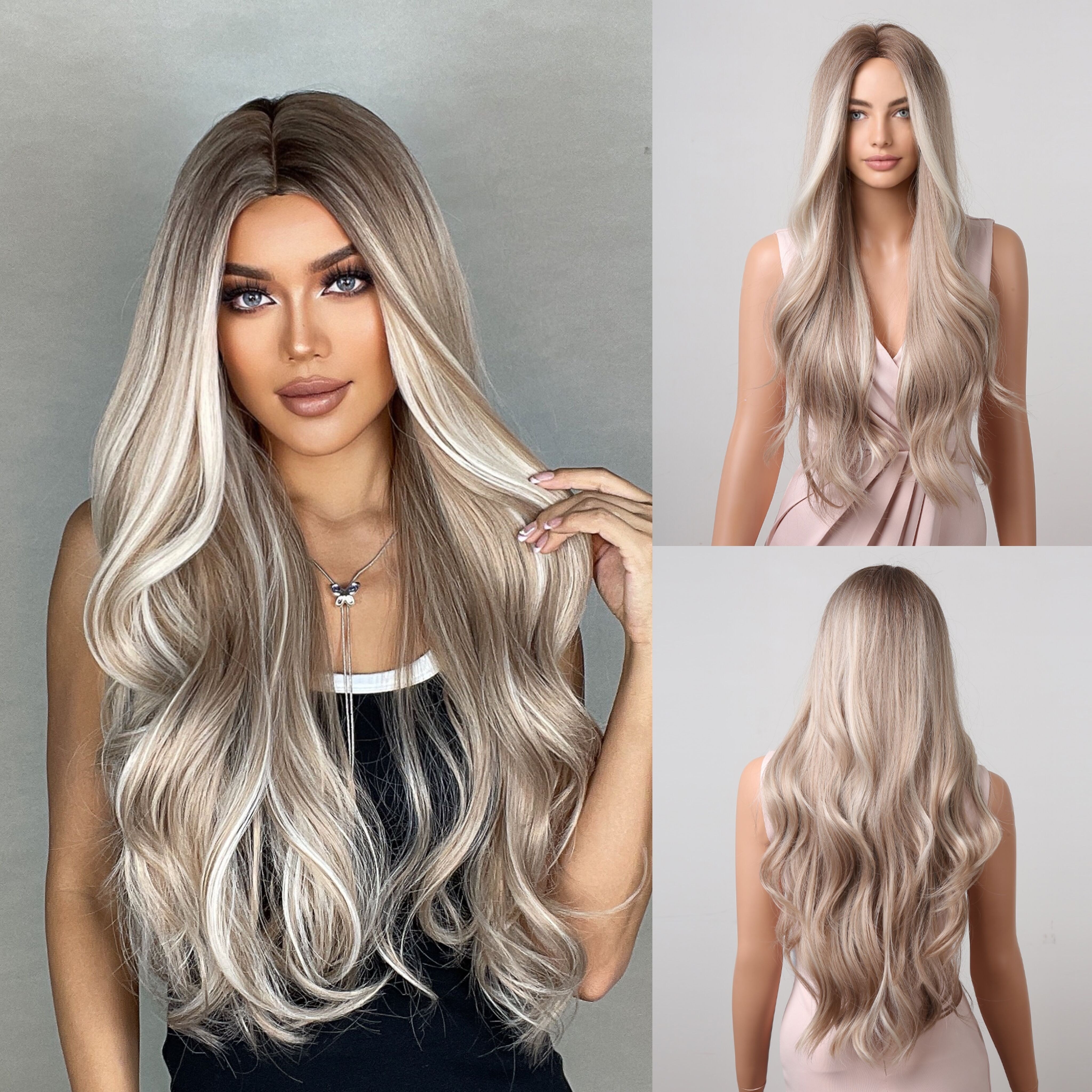 

28 Inch Synthetic Women's Wig Light Brown With Highlight Long Hair Daily Beautiful Party Costume Lc1019-1