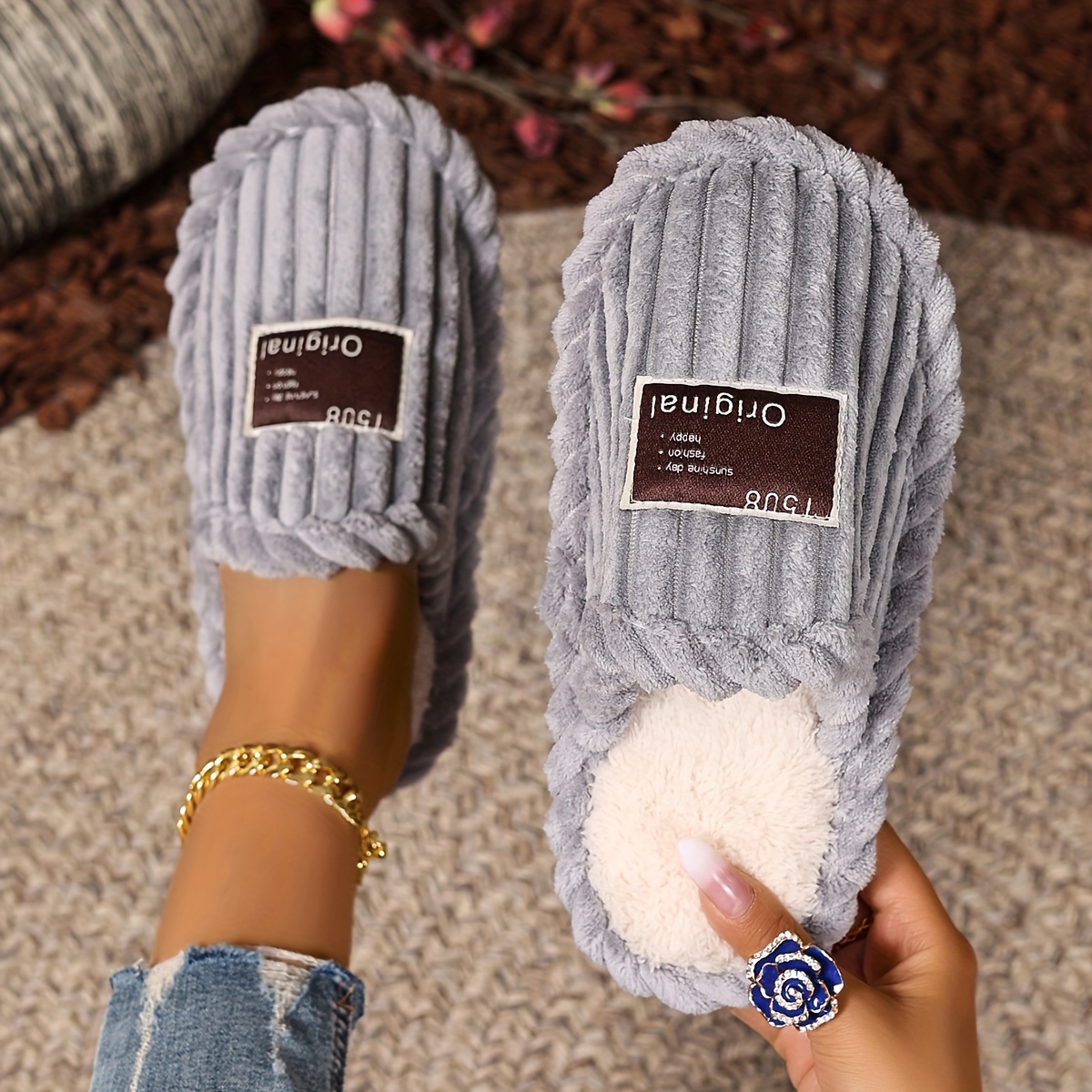 Soft Fabric Slip-On Slippers with Fluffy Lining - Warm, All-Season Home Slippers for Couples, Perfect Holiday Gift, Hand Washable, Non-Dry Cleanable, EVA Sole, Allseason Slippers|Soft Fabric Slippers|Eva Sole Slippers