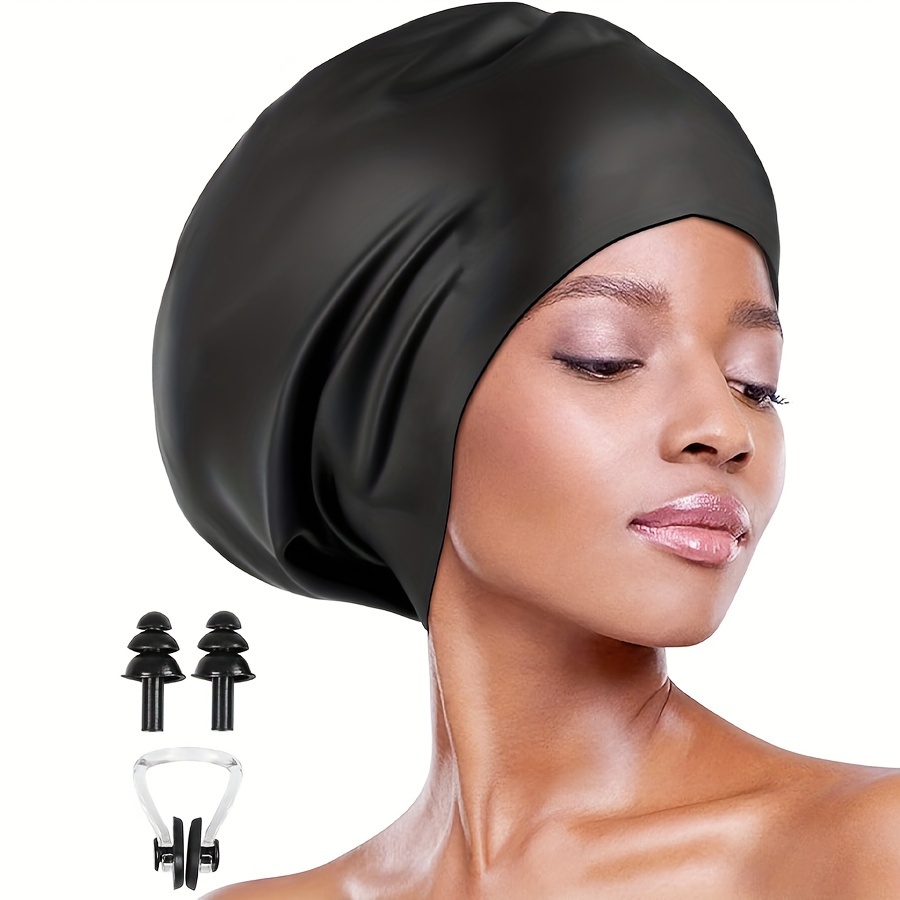 

Swim Cap For Long Thick Hair, Silicone Swimming Cap With Nose Clip And Earplugs, Waterproof Swim Hat For Women Men