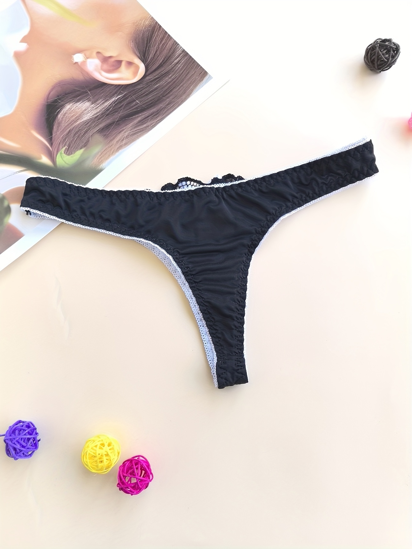 Juego de 5 tangas de encaje  para mujer, transpirables, a la moda, suaves, ajustadas, sin costuras y cómodas, con ribete de color de contraste