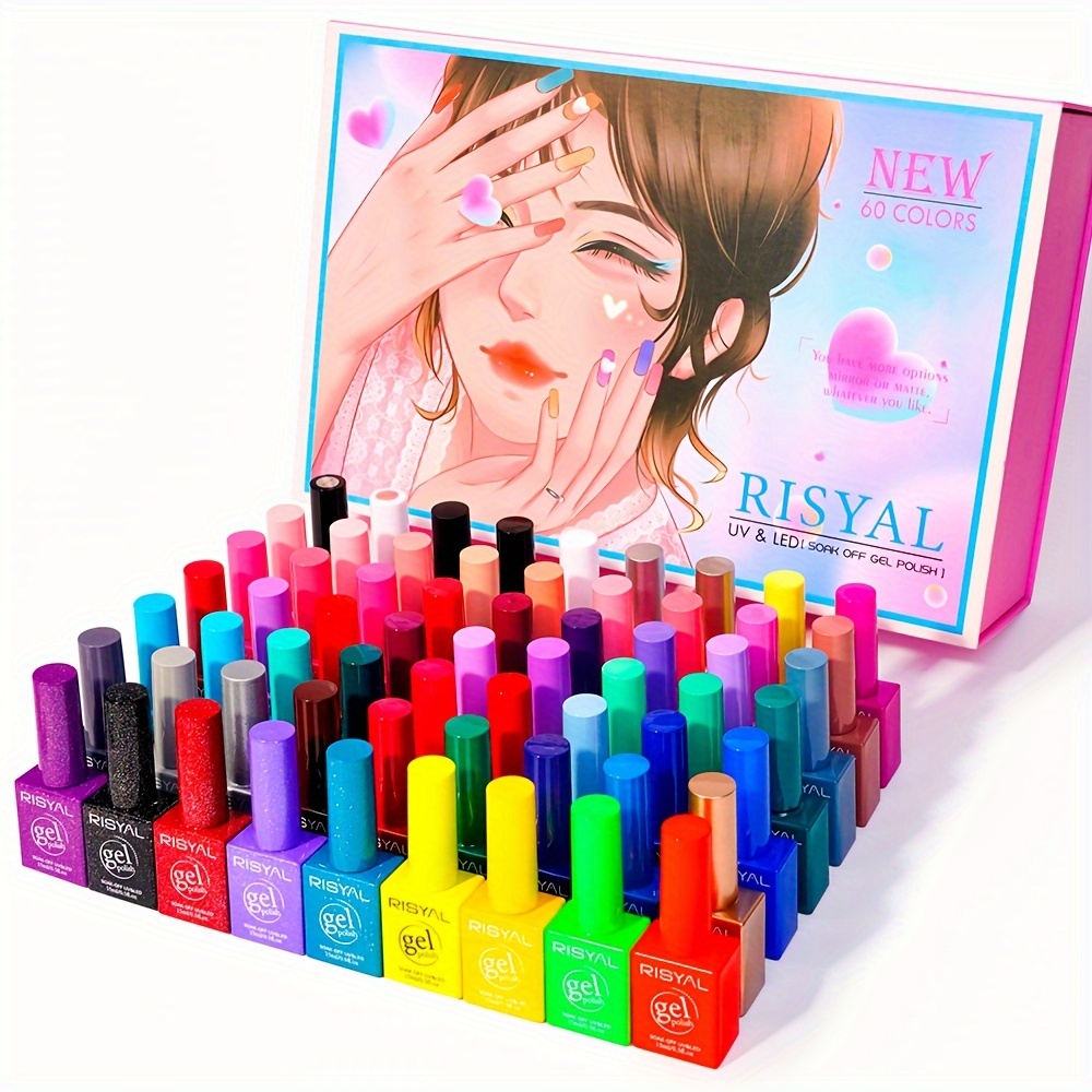 63pcs gel nail polish set 15ml each 60 color gels 1 base coat 1 top coat 1 matte top coat details 0