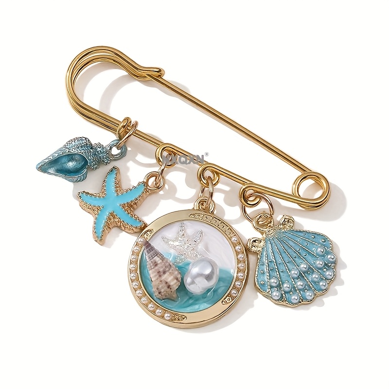 TEMU Ins-style Cartoon Pins Featuring Cute Shells, Conchs, And Pearl Coconut Tree Additions For Exquisite Bag Charms And Badges