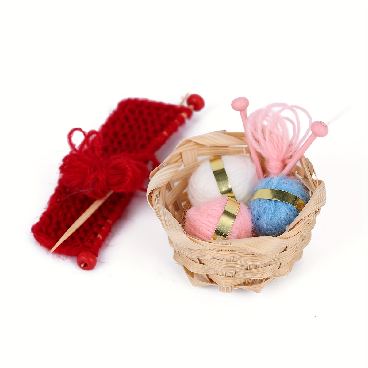 Image of 2pcs, Dollhouse Mini Crochet Needle Basket Frame Model, Miniature Handcraft Knitting Scene Prop Model Accessory, Collectible Gift For Hobbyists And Enthusiasts