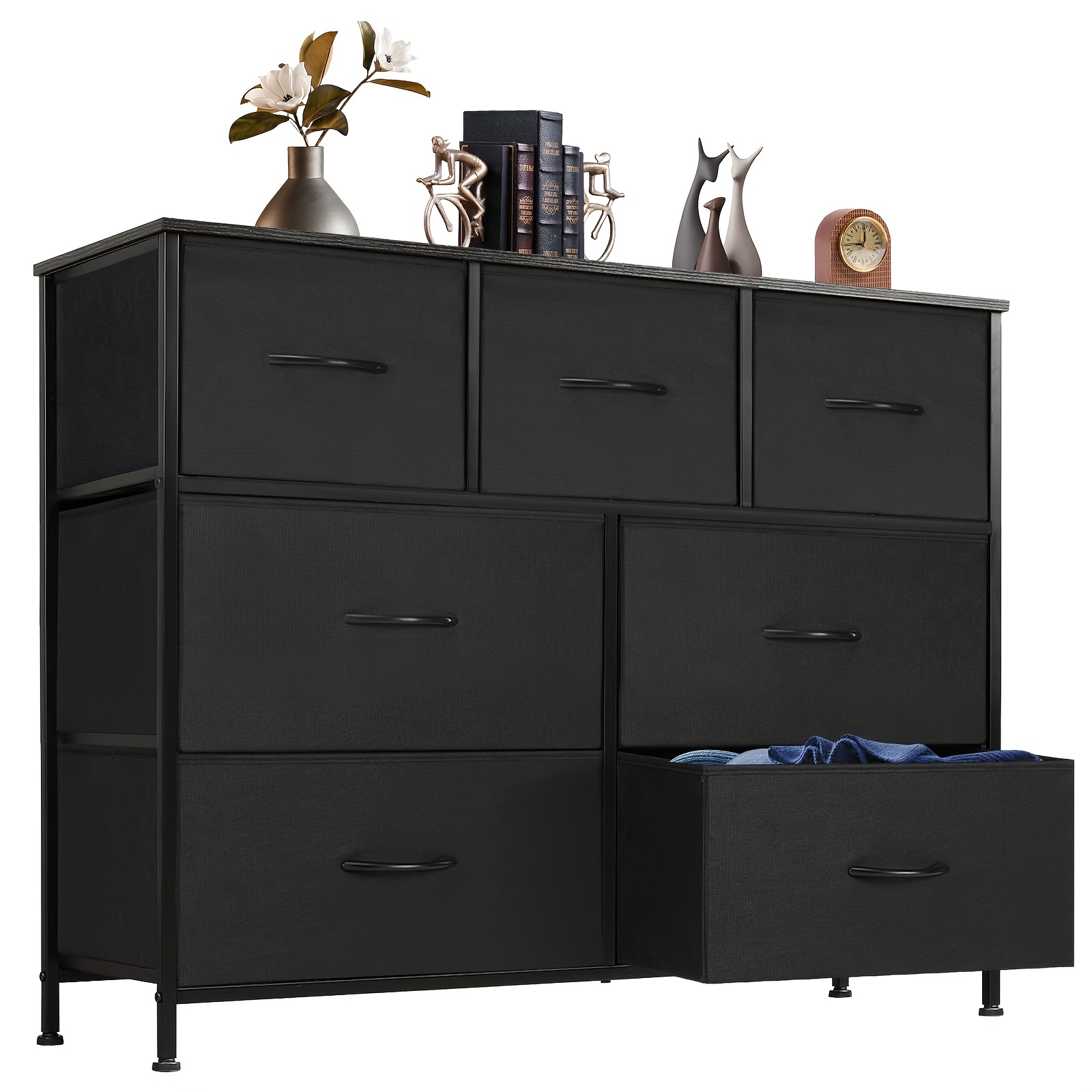 

Dresser For Bedroom With 7 Fabric Drawers, Chest Organizer Units For Clothing, Closet, , Storage Tower With Cabinet, Metal Frame, Wooden Top, Lightweight Nursery Furniture