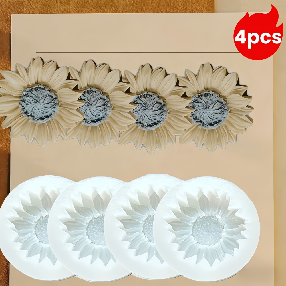 E-shop 4 Seifenformen, Sonnenblumen-Duftkerzen Harz Ton Silikonformen, Handgemachte Sonnenblumen Gipsdekoration Seife Epoxid Silikonformen,