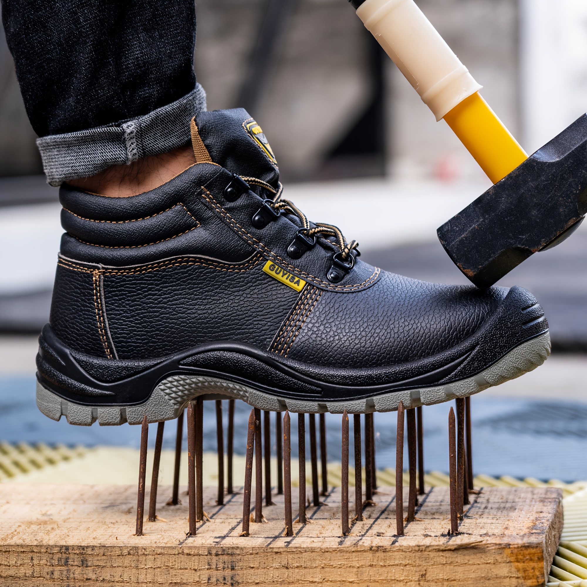 Botas de Seguridad para Hombre, Punta y de Acero Calidad, Zapatos  Negros Altos Antideslizantes para Calzado