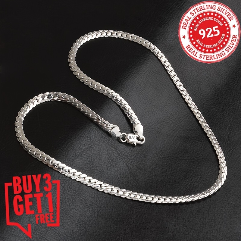 

Italian S925 Sterling Silvery Classic Lace Flat Snake Bone Necklace, Holiday Gifts For , Optional