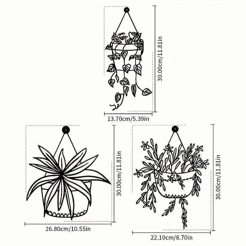 TEMU Set Of 3 Metal Wall Art - Ivy Design Decorative Planters - Indoor/ Hanging Decor For Home, Garden - Easy To Hang - Perfect Gift For Christmas,