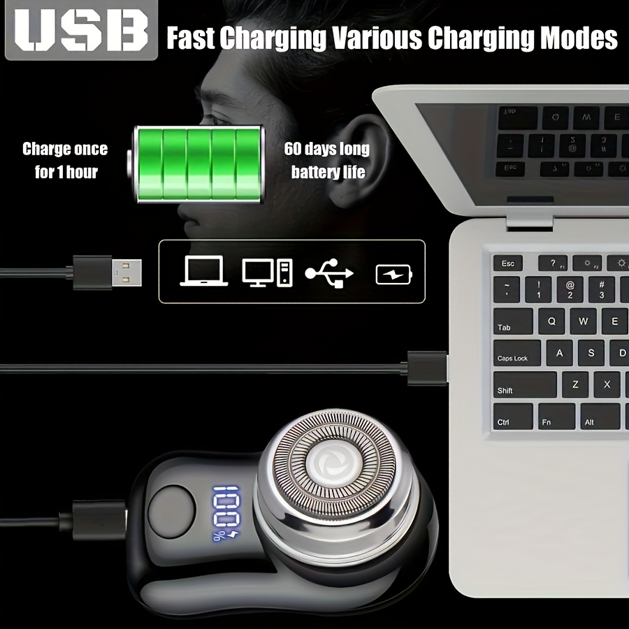Mini afeitadora rotatoria FEIYBA recargable por USB, unisex, portátil con pantalla digital LED de un botón, adecuada para viajes, oficina, salidas, regalo para hombres