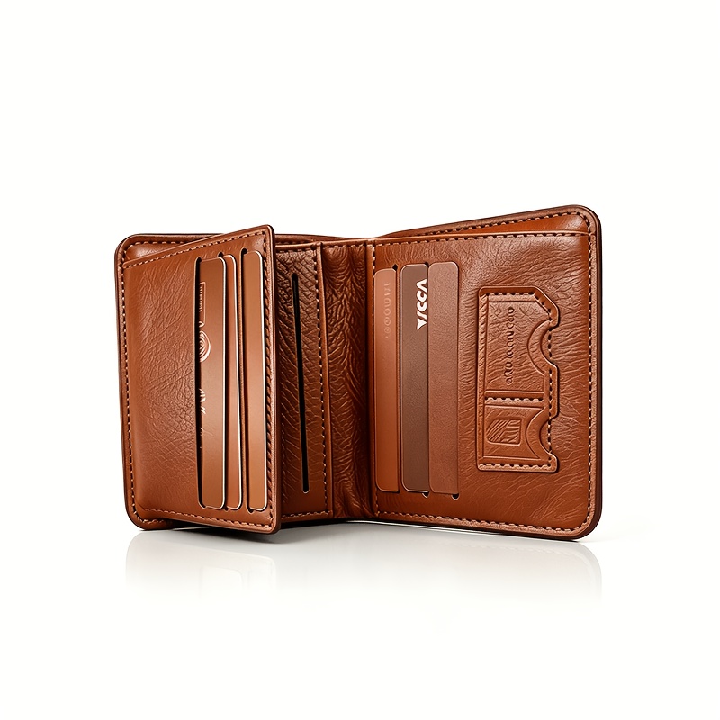 TEMU Men's Retro Wallet With Multiple Card Slots & Id Window, Multifunctional Large Capacity Organizer, Durable Purse Gift For Father, Husband On