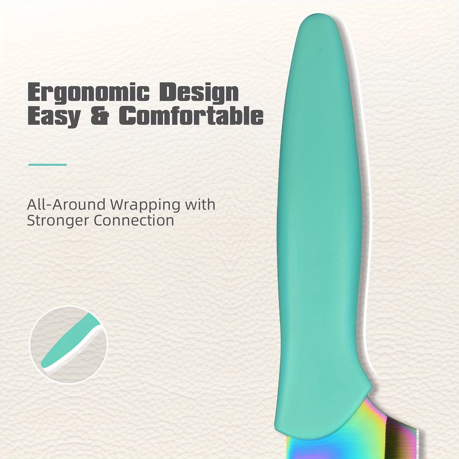 Set of 7 Rainbow Titanium Coated Stainless Steel Knives in a Box, Rust-Resistant And Dishwasher Safe, Includes 6 Knives with Blade Covers And Kitchen Scissors